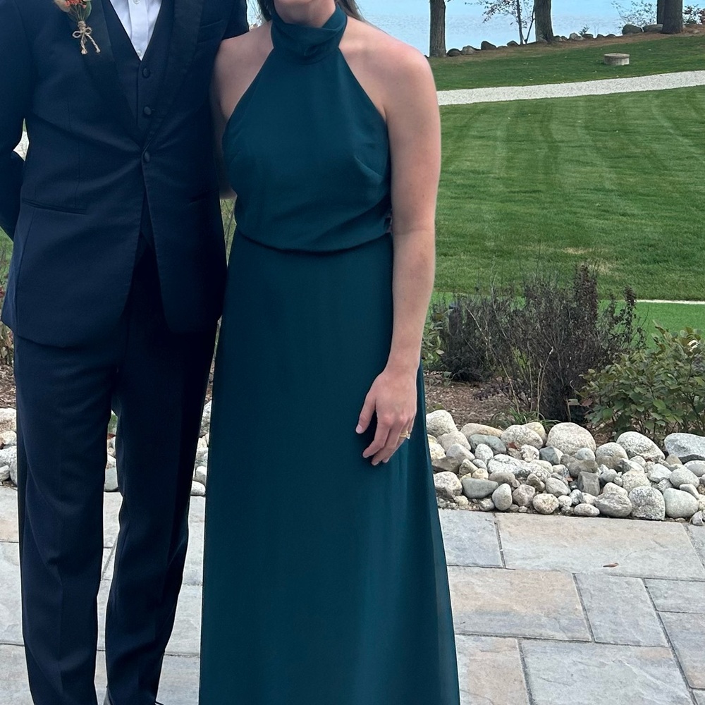 Jenny Yoo Teal Halter Bridesmaid Dress